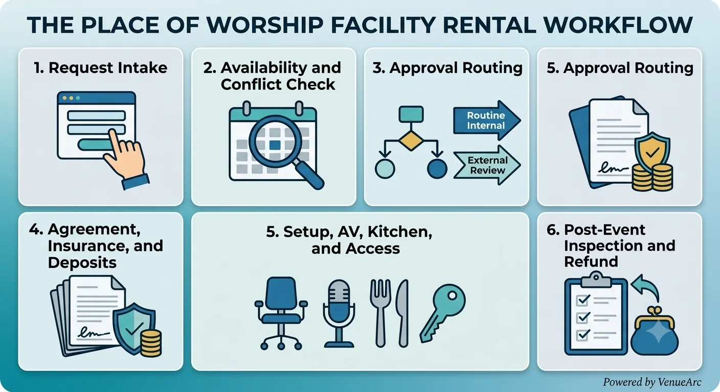 Facility operations dashboard showing centralized booking and rental workflows.