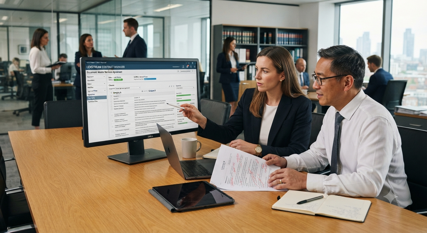 Digital contract signing interface with agreements, e-signatures, invoices, and payment status.