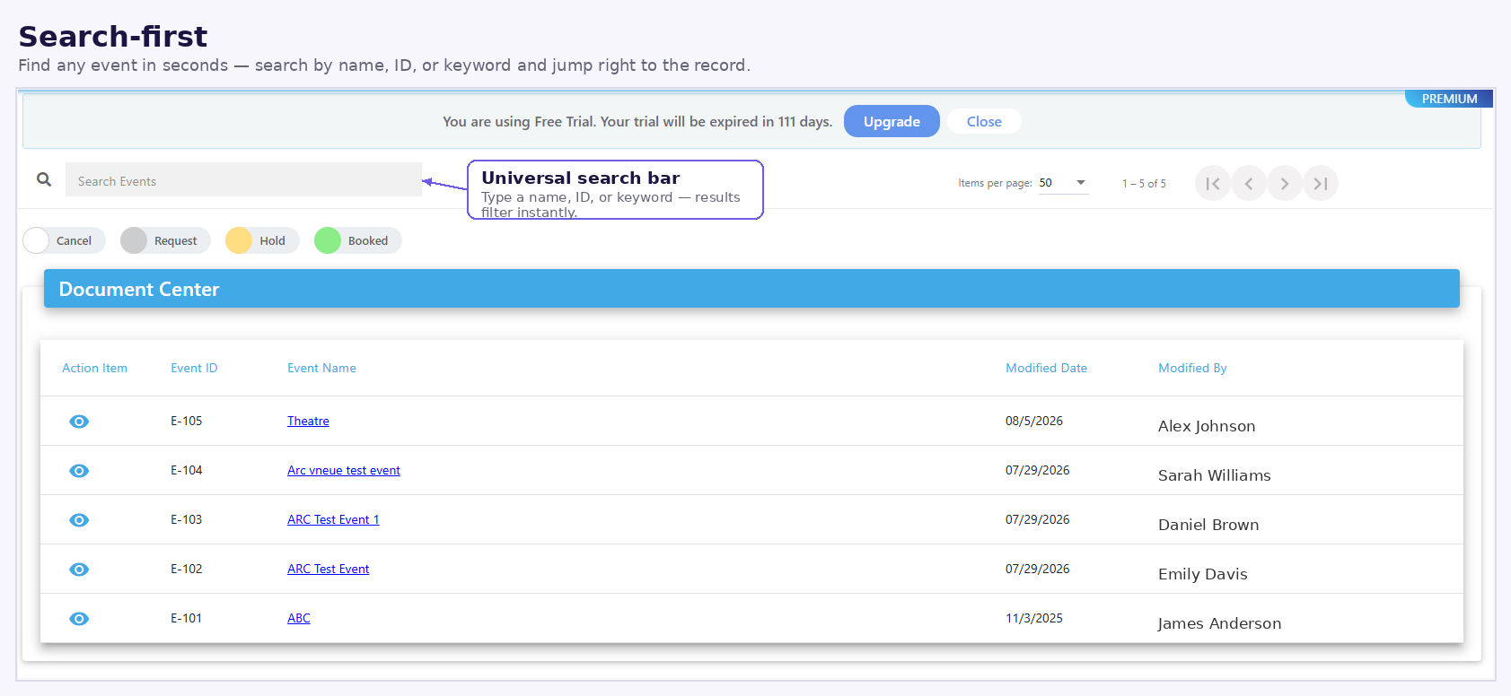 Document Center search walkthrough screenshot