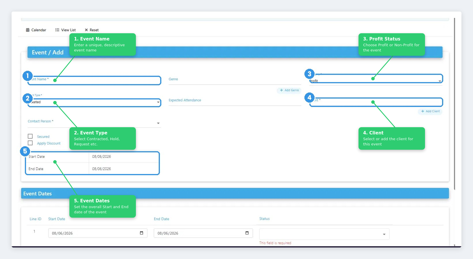 Add - create a new event in 5 guided steps